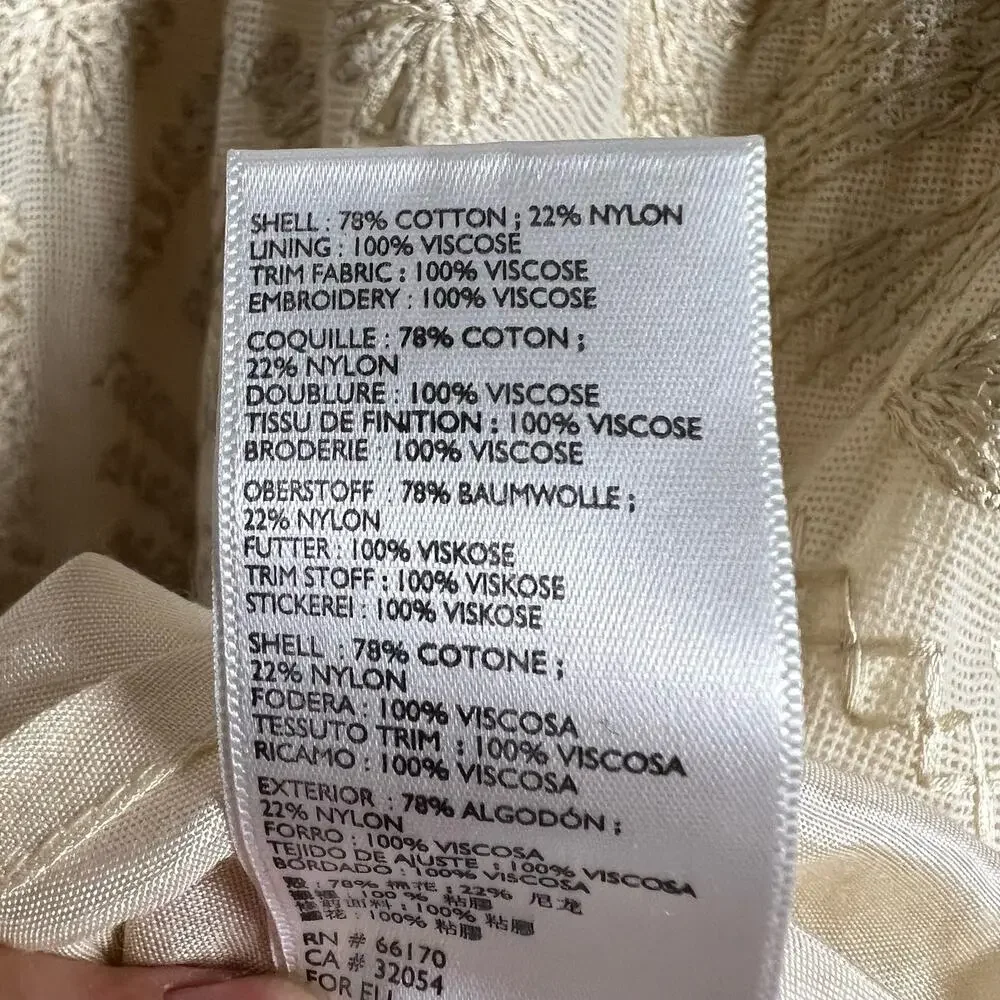 Free People Cleo Cream Embroidered Flare Sleeve Mock Neck Mini Dress 6